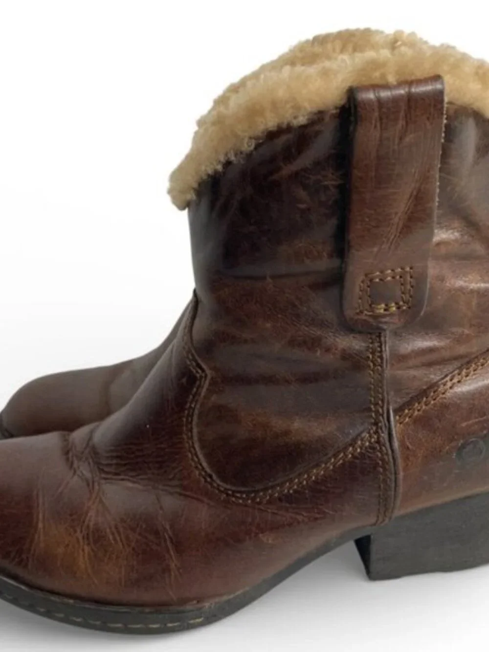 Born Brown Leather Shearling Lined Western Ankle Boots Booties Women's 7